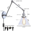 Industrial chrome wall sconce bedroom swing arm glass lamp by Decorbites