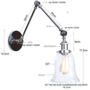 Industrial chrome wall sconce bedroom swing arm glass lamp by Decorbites