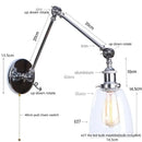 Industrial chrome wall sconce bedroom swing arm glass lamp by Decorbites
