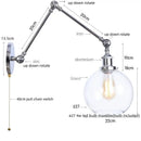 Industrial chrome wall sconce bedroom swing arm glass lamp by Decorbites