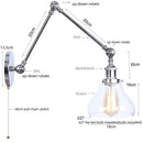 Industrial chrome wall sconce bedroom swing arm glass lamp by Decorbites