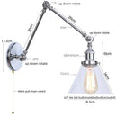 Industrial chrome wall sconce bedroom swing arm glass lamp by Decorbites