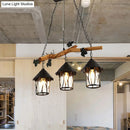 GobekUsa Industrial Clear Glass 3-Bulb Black Lantern Kitchen Island Light Fixture, 27" Wide