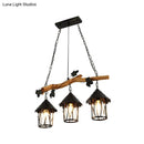 GobekUsa Industrial Clear Glass 3-Bulb Black Lantern Kitchen Island Light Fixture, 27" Wide