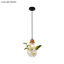 GobekUsa Industrial Clear Glass Dining Room Pendant Light Kit with Exposed Bulb and Wood Cap