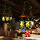 GobekUsa Industrial Clear Glass Hanging Lantern with 3 Cylindrical Heads - Restaurant Island Light with Artistic Plant Deco