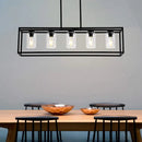GobekUsa Industrial Clear Glass Pendant with Cylinder Shade, 3/5 Lights, Dinette Up/Down Island Lamp in Black