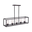 GobekUsa Industrial Clear Glass Pendant with Cylinder Shade, 3/5 Lights, Dinette Up/Down Island Lamp in Black