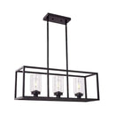 GobekUsa Industrial Clear Glass Pendant with Cylinder Shade, 3/5 Lights, Dinette Up/Down Island Lamp in Black