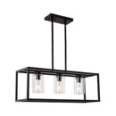 GobekUsa Industrial Clear Glass Pendant with Cylinder Shade, 3/5 Lights, Dinette Up/Down Island Lamp in Black