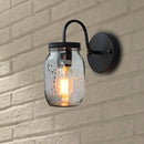 GobekUsa Industrial Clear Glass Wall Sconce with Black Jar Shade: Modern Bedroom Light Fixture with Floral Detail