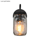 GobekUsa Industrial Clear Glass Wall Sconce with Black Jar Shade: Modern Bedroom Light Fixture with Floral Detail