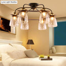 GobekUsa Industrial Cognac Glass Bell Semi Flush Ceiling Lamp (3/5/6 Heads) in Aged Brass - Perfect for Living Room