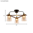 GobekUsa Industrial Cognac Glass Bell Semi Flush Ceiling Lamp (3/5/6 Heads) in Aged Brass - Perfect for Living Room
