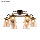 GobekUsa Industrial Cognac Glass Bell Semi Flush Ceiling Lamp (3/5/6 Heads) in Aged Brass - Perfect for Living Room