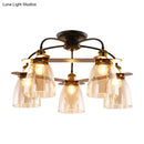 GobekUsa Industrial Cognac Glass Bell Semi Flush Ceiling Lamp (3/5/6 Heads) in Aged Brass - Perfect for Living Room