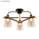 GobekUsa Industrial Cognac Glass Bell Semi Flush Ceiling Lamp (3/5/6 Heads) in Aged Brass - Perfect for Living Room