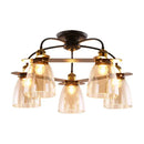 GobekUsa Industrial Cognac Glass Bell Semi Flush Ceiling Lamp (3/5/6 Heads) in Aged Brass - Perfect for Living Room