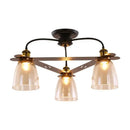 GobekUsa Industrial Cognac Glass Bell Semi Flush Ceiling Lamp (3/5/6 Heads) in Aged Brass - Perfect for Living Room