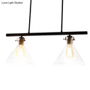 GobekUsa Industrial Cone Clear Glass Island Lamp in Black for Dining Table - 2/3 Lights Hanging Lighting