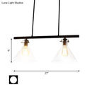GobekUsa Industrial Cone Clear Glass Island Lamp in Black for Dining Table - 2/3 Lights Hanging Lighting