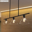 GobekUsa Industrial Cone Clear Glass Island Lamp in Black for Dining Table - 2/3 Lights Hanging Lighting