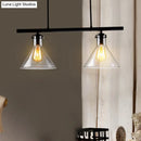 GobekUsa Industrial Cone Clear Glass Island Lamp in Black for Dining Table - 2/3 Lights Hanging Lighting