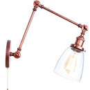 GobekUsa Adjustable Glass Swing Arm LED Wall Sconce with Pull Chain Switch