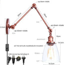 GobekUsa Adjustable Glass Swing Arm LED Wall Sconce with Pull Chain Switch