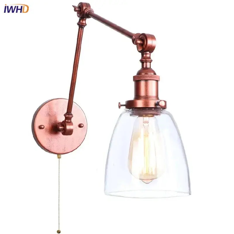 GobekUsa Adjustable Glass Swing Arm LED Wall Sconce with Pull Chain Switch