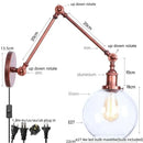 GobekUsa Adjustable Glass Swing Arm LED Wall Sconce with Pull Chain Switch