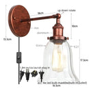 GobekUsa Loft Clear Glass Rustic LED Wall Light - Industrial Style Iron Wall Lamp