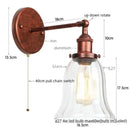 GobekUsa Loft Clear Glass Rustic LED Wall Light - Industrial Style Iron Wall Lamp