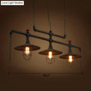 GobekUsa Rustic Cone Island Pendant Light with Wire Frame, Pipe and 3 Bulbs - Dark Rust Iron Hanging Island Light