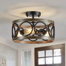 GobekUsa Industrial Farmhouse Chandelier Retro Iron Wood Grain Ceiling Light