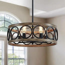 GobekUsa Industrial Farmhouse Chandelier Retro Iron Wood Grain Ceiling Light