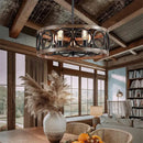 GobekUsa Industrial Farmhouse Chandelier Retro Iron Wood Grain Ceiling Light
