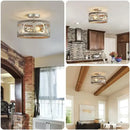 GobekUsa Industrial Farmhouse Chandelier Retro Iron Wood Grain Ceiling Light