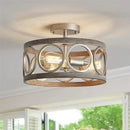 GobekUsa Industrial Farmhouse Circular Chandelier Retro Iron Art Wood Grain Ceiling Light