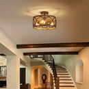 GobekUsa Industrial Farmhouse Circular Chandelier Retro Iron Art Wood Grain Ceiling Light