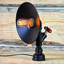 GobekUsa Industrial Flared Shade Night Lamp with Decorative Red Valve - Black Iron Table Light