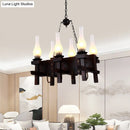 GobekUsa Industrial Frosted Glass Island Pendant with 6 Black Vase Heads - Living Room Hanging Ceiling Light