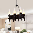 GobekUsa Industrial Frosted Glass Island Pendant with 6 Black Vase Heads - Living Room Hanging Ceiling Light
