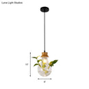 GobekUsa Industrial Clear Glass Dining Room Pendant Light Kit with Exposed Bulb and Wood Cap
