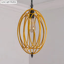 GobekUsa Industrial Gray/Red Oval Cage Hanging Pendant Light with Adjustable Chain - 1 Bulb - Ideal for Restaurants, Metallic Design