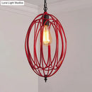 GobekUsa Industrial Gray/Red Oval Cage Hanging Pendant Light with Adjustable Chain - 1 Bulb - Ideal for Restaurants, Metallic Design