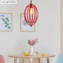 GobekUsa Industrial Gray/Red Oval Cage Hanging Pendant Light with Adjustable Chain - 1 Bulb - Ideal for Restaurants, Metallic Design