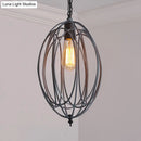 GobekUsa Industrial Gray/Red Oval Cage Hanging Pendant Light with Adjustable Chain - 1 Bulb - Ideal for Restaurants, Metallic Design