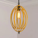 GobekUsa Industrial Gray/Red Oval Cage Hanging Pendant Light with Adjustable Chain - 1 Bulb - Ideal for Restaurants, Metallic Design