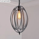 GobekUsa Industrial Gray/Red Oval Cage Hanging Pendant Light with Adjustable Chain - 1 Bulb - Ideal for Restaurants, Metallic Design